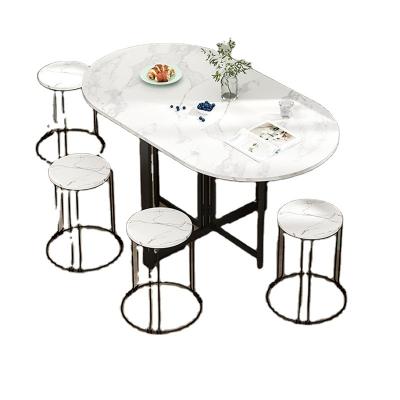 China Extendable Beautiful Design Pure White Marble Inlay Design Marble Expansion Table For Home Living Room for sale