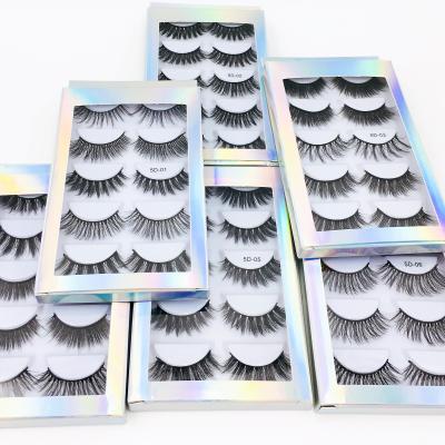 China Wholesale 5 Pair Natural Soft Natural Synthetic Handmade Cross False Eyelashes With Holographic Box for sale