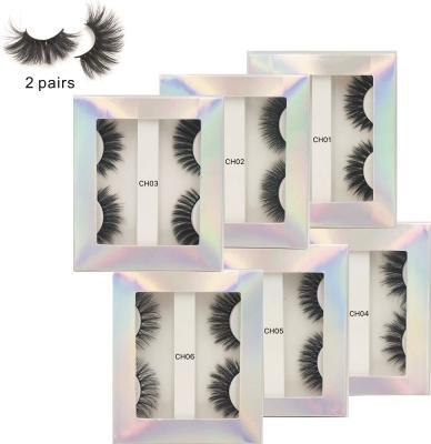 China Natural Free Shipping 6 Styles 2 Pairs With Laser Ribbon Handmade 100% Natural Box 3D Mink Eyelashes for sale