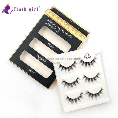 China Hot Selling 3D04-FG02 Natural Soft Eyelashes Supply 3 Pairs 100% Handmade 3D Mink False Eyelashes With Packaging for sale