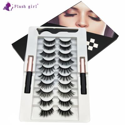 China 10 Pairs Thick High Quality Magnetic Eyelashes With Double Magnetic Eyeliner Private Label Beauty Makeup for sale