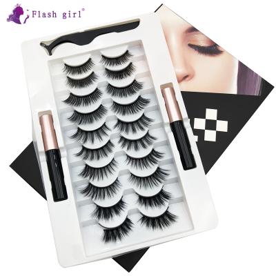 China Free Sample Private Label Thick 10 Pairs Magnetic Eyelashes With Double Magnetic Eyeliner Good Quality for sale