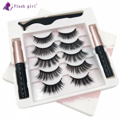 China New private label style thick 5 pairs magnetic eyelashes with double magnetic eyeliner free shipping for sale