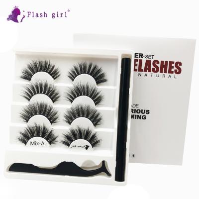 China Thick Natural Eyelash Magic Self Adhesive Eyeliner With Tweezers 3D Set Luxurious Mink Lashes Good Quality for sale