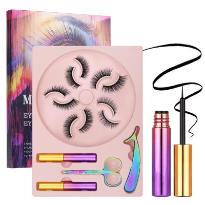 China Wholesale Newest Design 3D Magnetic Eyeliner Set Customizable Natural 3D Magnetic Eyelashes 5 Pairs Magnetic Eyeliner Set for sale