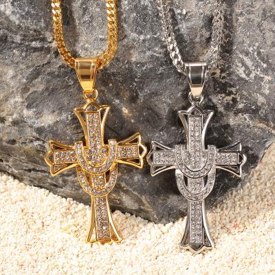 China Trendy 2022 Trendy Cross Necklaces Design Jewelry Zirconia 316l Stainless Steel Diamond Necklace Tongling Necklace for sale