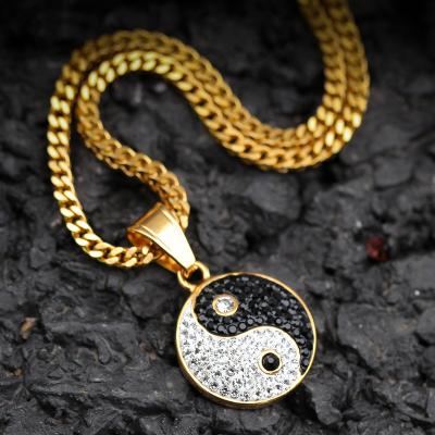 China FASHIONABLE Stainless Steel Cuban Link Chain Necklace Yin Yang Necklace Tongling Gemstone Crystal Pendant For Women Necklaces for sale