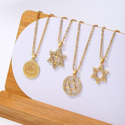 China Fashionable Choker Crystal Diamond Necklace Star of David Pendant Tongling Gold Plated Jewelry Customized Cham For Women Necklaces for sale