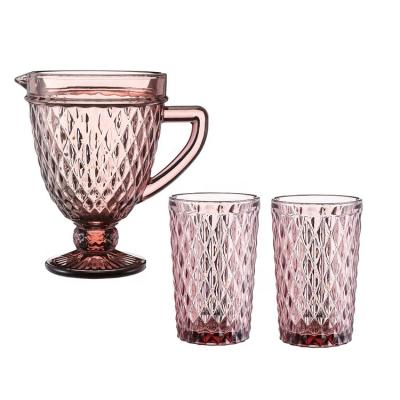 China Retro Sustainable European Style Relief Jug Colored Glass Water Cup Set Wholesale for sale