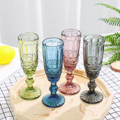 China WONDER Vintage Sustainable Goblet Machine Made Colored Embossed Champagne Glass for sale