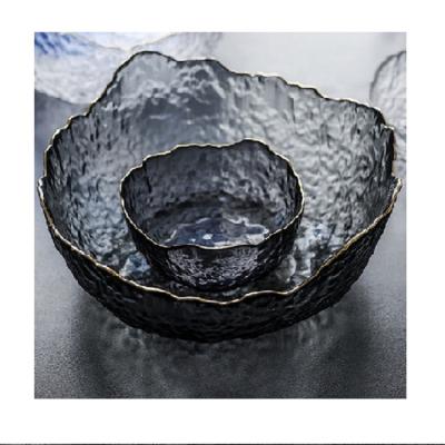 China Viable Wholesale Gold Rim Glass Bowls Japanese Style WONDER Fruit Bowl Irregular Glass Tea Wash for sale