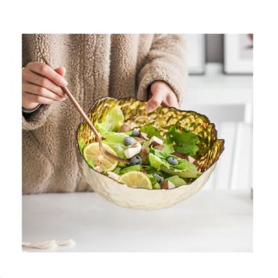 China WONDER Viable Japanese Household Glass Bowl Gold Plating Salad Bowl Vegetable and Fruit Bowl Large Irregular for sale