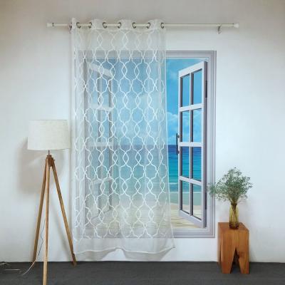 China HOT SELLING PURE WHITE GEOMETRIC EMBROIDERY VOILE BLACKOUT FASHION POLYESTER TROLLEY CURTAIN FOR LIVING ROOM AND HOTEL EMD-2 TULLE for sale