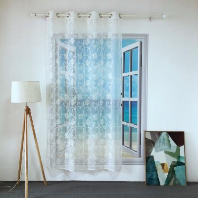 China KEQIAO CHINA BLACKOUT KEQIAO CHINA POLYESTER FANCY TULLE SIMPLE WHITE FLORAL EMBROIDERY CURTAIN FOR LIVING ROOM AND HOTEL VEIL EMD-8 for sale