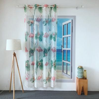 China KEQIAO CHINA BLACKOUT KEQIAO CHINA POLYESTER SINGLE TROLLEY FLAMINGO BIRDS PRINTING PURE BOARD CURTAIN PURE SUMMER PT-23 for sale