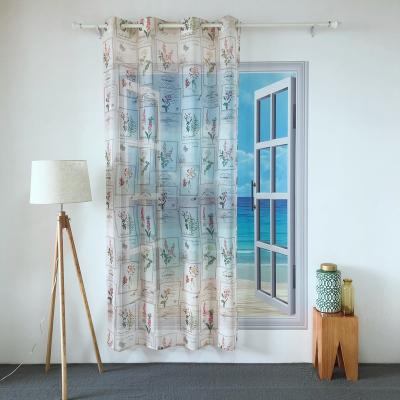 China KEQIAO CHINA BLACKOUT POLYESTER VOILE SINGLE TROLLEY RED FLOWERS PRINTING PURE CURTAIN PT-12 PANEL TULLE for sale