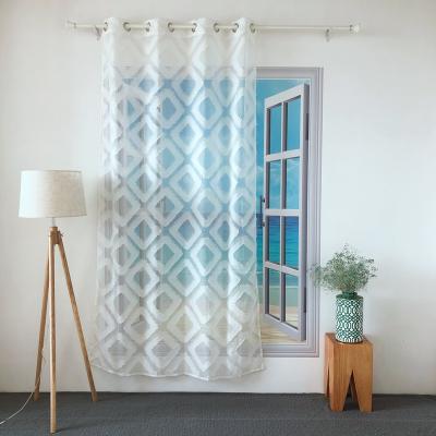 China HOT SALE BLACKOUT KEQIAO CHINA TROLLEY GEOMETRIC JACQUARD VOILE WHITE POLYESTER PANEL CURTAIN FOR LIVING ROOM AND HOTEL JH-4 TULLE for sale