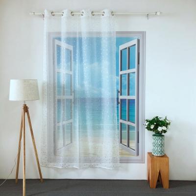 China Blackout NEW DESIGN WHITE POLYESTER WHITE VOILE SILVER DEWDROP PRINTED LEAVES SHEER PANEL CURTAIN FOR LIVING ROOM AND HOTEL DDR-3 TULLE for sale