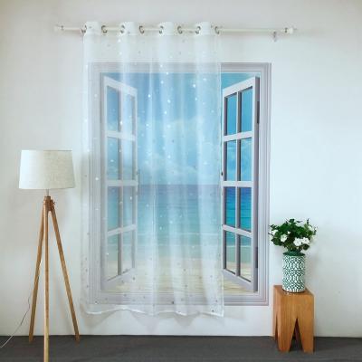 China Blackout KEQIAO CHINANEW DESIGN POLYESTER VOILE WHITE DEWDROP PRINTED SILVER STAR PANEL PURE CURTAIN FOR LIVING ROOM HOTEL DDR-7 TULLE for sale