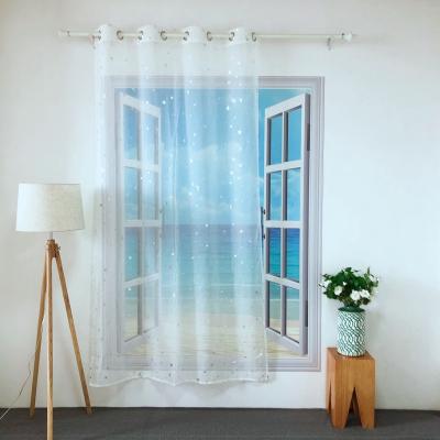 China WHITE POLYESTER VOILE SILVER DEWDROP SMALL STARS BLACKOUT KEQIAO DESIGN NEWS SHEER CURTAIN PANEL FOR LIVING ROOM AND HOTEL DDR-6 TULLE for sale