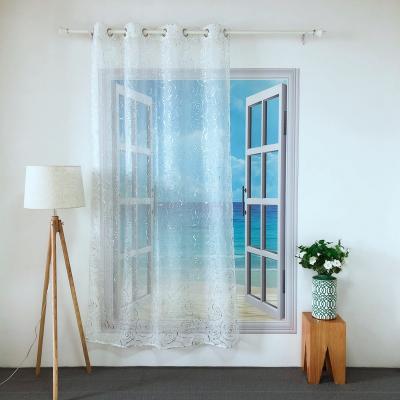 China BLACKOUT KEQIAO NEW DESIGN POLYESTER VOILE SILVER WHITE DEWDROP PRINTED FLOWERS PANEL SHEER CURTAIN FOR LIVING ROOM AND HOTEL DDR-4 TULLE for sale