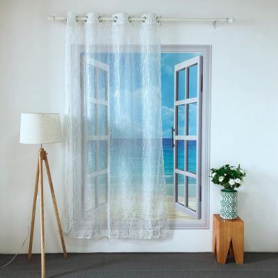 China BLACKOUT CHINA NEW DESIGN POLYESTER VOILE SILVER WHITE DEW DROP PRINTED BRANCHES SHEER PANEL CURTAIN FOR LIVING ROOM AND HOTEL DDR-2 TULLE for sale