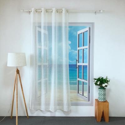 China PRICE LN-2 BLACKOUT KEQIAO CHINA SIMPLE DESIGN TULLE POLYESTER VOILE TROLLEY SHEER CURTAIN SHEER GEOMETRIC CANVAS SINGLE INTERESTING PANEL WHITE for sale