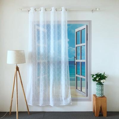 China Blackout KEQIAO CHINA SHIPPING AND HANDLING - SAIL CART TULLE POLYESTER 2 READY MADE CURTAIN IN NICE WHITE GEOMETRIC JACQUARD PURE PANEL FOR LIVING ROOM HOTEL for sale