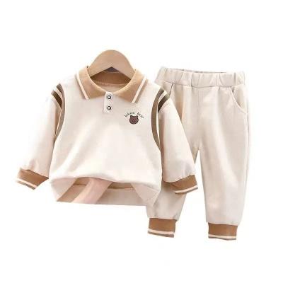 China Anti-pilling Children Wear Fleece Thicken Winter Clothes Sets Long Sleeve POLO Collar Casual T-shirt Panties Outdoor Outfits Baby Boy Suit 2Pcs Sets for sale