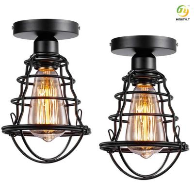 China American Retro Restaurant Corridor Iron Cage Black Ceiling Lamp for sale