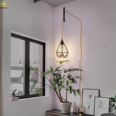 China Home LED Nordic Iron Hemp Rope Pendant Light Art Baking Paint for sale