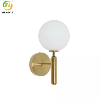 China E12 Globe Modern Wall Light Metal Gold Living Room 1 Light White Glass Led for sale