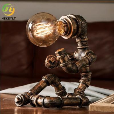 China Creative Industrial Retro Wrought Iron Water Pipe Lamp Cafe Bar Bedroom Study Bedside Nightlight for sale