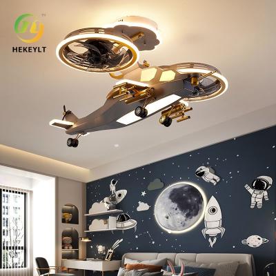 China Children's airplane light Fan light remote control Boy's room Creative cartoon fighter model Boy's bedroom ceiling light à venda