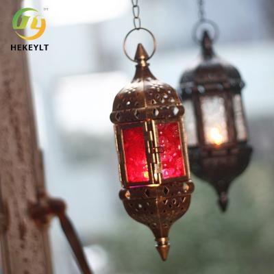 China Iron Hanging Glass Moroccan Menorah Pendant Light For Wedding Home for sale