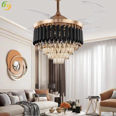 China Crystal Chandelier European Style Invisible Crystal Fan Lamp Light Luxury Bedroom Restaurant American Retro Living Room for sale