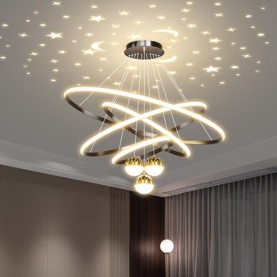 China Modern Gold Chandelier Round Aluminum Pendant Light Star Ball Projection Durable Living Room Bedroom for sale