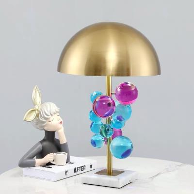 China Post Modern Creative Color Crystal Round Table Lamp Villa Living Room Bedroom Luxury Table Lamp for sale