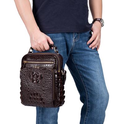 China Crocodile Pattern Leather Postman Travel Business Bag GENUINE LEATHER Mens Vertical Shoulder Messenger Bag for sale