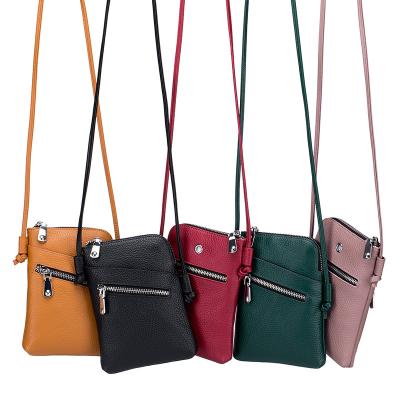 China GENUINE LEATHER Vertical Soft Leather Bag Women Mini Cell Phone Bag Shoulder Messenger Bag for sale