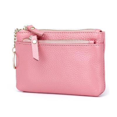 China Ladies Leather Hot Travel Double Zipper Top Layer Portable Coin Purse Mini Coin Purse Hand Purse for sale