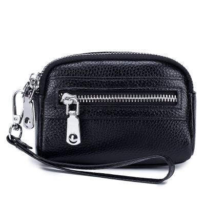 China Multifunctional Genuine Leather Ladies Double Zipper Hand Coin Purse Mini Small Small Coin Purse Leather for sale