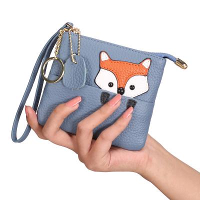 China Creative Mini Zipper Leather Wallet Ultra-thin Leather Mini Wallet Top Layer Cartoon Coin Creative Coin Chain Purse Small for sale