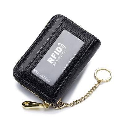 China Fashion New Wallet Travel Card Bag Zipper Hand Wallet RFID Blocking Cowhide Card Package for sale