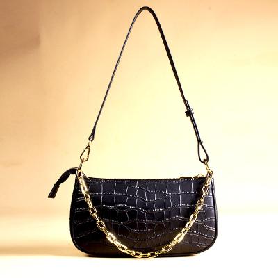 China Wholesale 2022 New Style Crocodile Style Portable Korean Small Square Bag Fashion Retro Cow Split Leather Shoulder Bag For Women for sale