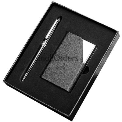 China Promotional Customized Agriculture Logo PU Leather Business Card Holder And Pen Set Corporate Gift Set Advertising Gifts Sets For Marketing for sale