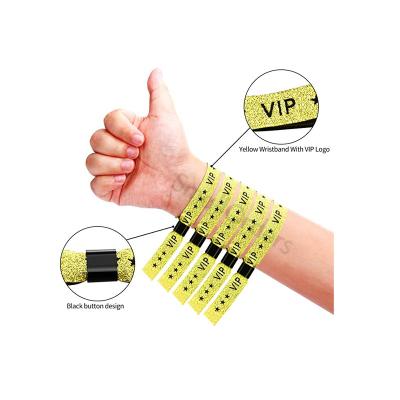 China Promotion Party Logo Barrel Lock Polyester Custom Fiber Cloth Festival Admission Ticket Single Satin Wristband for sale