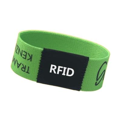 China All rfid fabric wristband wristband polyester custom festival pulsera promotional woven elastic wrist band with logo for sale