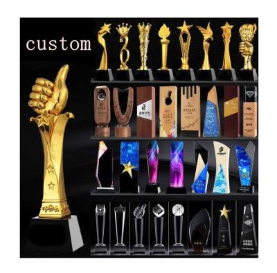 China Agriculture badminton golf basketball tennis military acrylic metal trophy awards crystal wood crystal trophies for sale