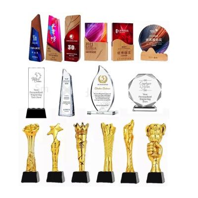 China Agriculture badminton golf basketball tennis military acrylic metal trophy awards crystal wood crystal trophies for sale